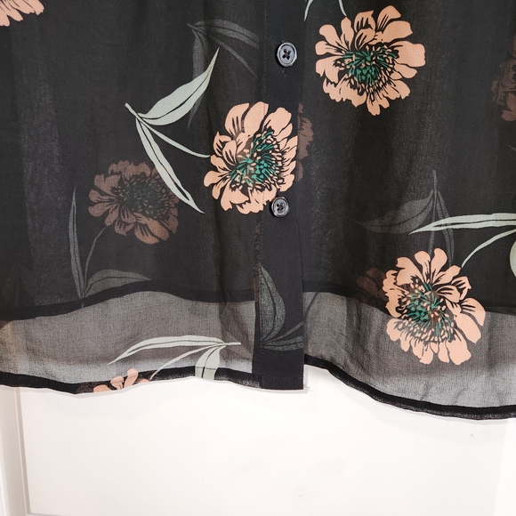 Cabi Sheer Black Floral Button Front Top Tiered Ruffle Sleeves Size S Whimsical - Picture 5 of 10
